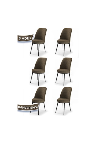 Canisa Concept Dexa Serisi Kahverengi Renk 6 Adet Sandalye, Renk Kahverengi, Ayaklar Siyah Kahverengi