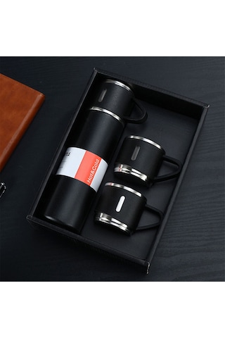 3 Bardak 500 ml Sıcak Soğuk Tutan Termos Siyah - AL3678 Siyah