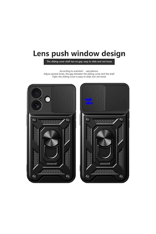 Apple Uyumlu iPhone 17 Tank Kılıf Yüzüklü Standlı Extra Koruma Zırhlı Outdoor Kapak - Lacivert