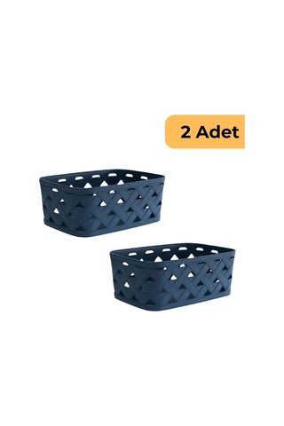 Deri Desenli Sepet, 2'li Set, Mavi Mavi