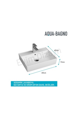 Aqua Bagno Plan Tezgah Üstü Kare Lavabo Beyaz 60 x 45 CM