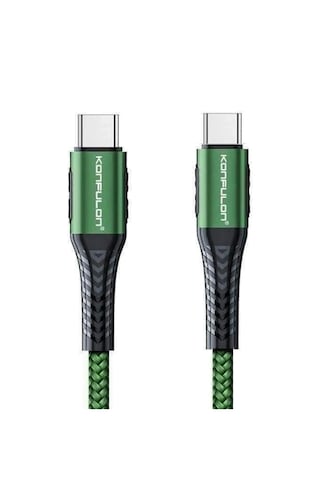Ilkeshop Konfulon Dc43 Type-c To Type-c 1m Örgü 60w Hızlı Şarj Kablo - Yeşil