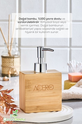 Vienev Bambu Dikdörtgen Sıvı Sabunluk Krom Pompalı 225 Ml Çok Renkli