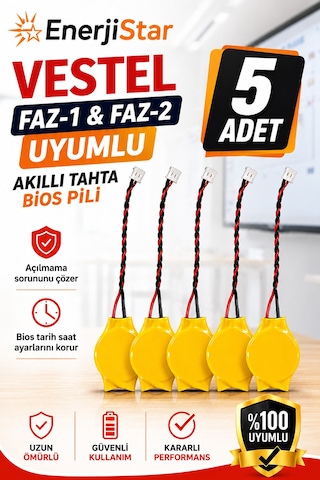 Vestel Etkileşimli Faz-1 Faz-2 Akıllı Tahta Cr2032 Kablolu Soketli Bios Pili 5 Adet