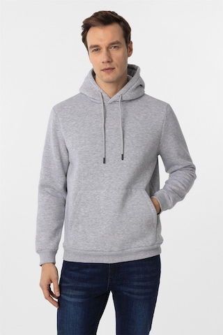 Süvari Gri Regular Düz Kapüşonlu Yaka Sweatshirt Gri