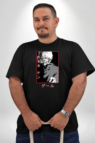 Angemiel Kaneki Ken Kuma Japon Anime Şeytan Siyah Büyük Beden Erkek Kadın Unisex Basic Ön Baskılı Tişört Siyah