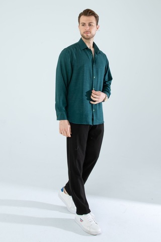 Rahat Kesim Keten Dokulu Gömlek Nefti