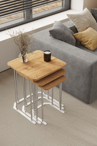 3' Lü Kare Zigon Sehpa Gümüş Ayak Atlantik Çam 18 Mm Mdf Gümüş - Atlantik Çam