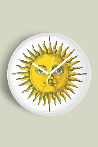 Güneş Figürlü Retro Tarz Modern Duvar Saati - 42cm - Önü Camlı Beyaz Kasa - Sessiz Mekanizma Beyaz