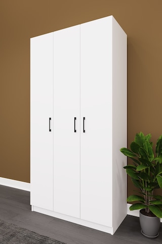 Asra Trend 3 Kapaklı Gardırop G-07 %100 MDF Kompakt Kıyafet Dolabı Beyaz