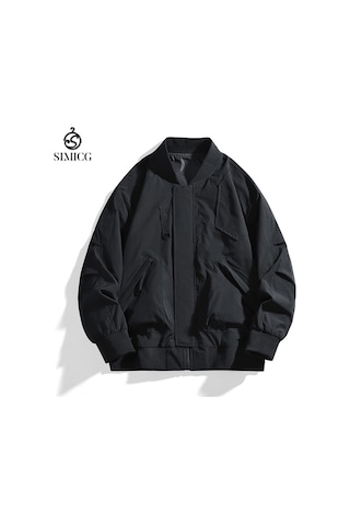 Erkek Ceket Dik Yaka Bol Büyük Beden Nefes Alabilen İş Giyim Beyzbol Ceketi Günlük Erkek Üstleri Siyah