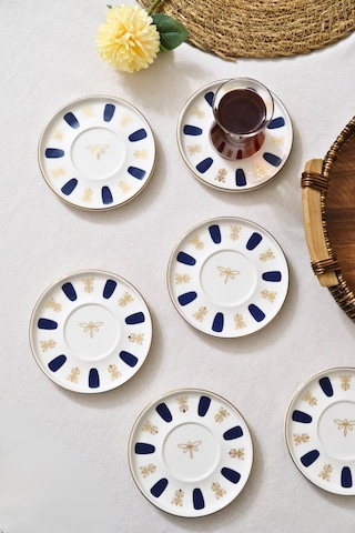 Tabak Evi Porselen Acem Zade Lacivert Çay Tabağı 12,5cm 6 Lı Çok Renkli