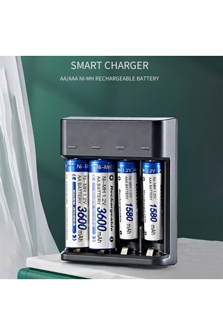 Xindoker 4 Yuvalı Hızlı Şarj Cihazı - Aa/aaa Ni-mh Pil Şarj Aleti, Usb Güçlü Akım Yeşil Işıklı