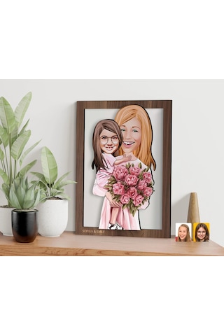 Bk Gift Kişiye Özel Anne Kız Karikatürlü 3d Ahşap Tablo-20, Anneye Hediye, Karikatürlü Tablo Kobitmeyen138367 Bk Gift
