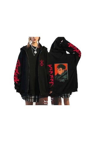 Tarzsokak Berserk Fermuarlı Hoodie Mod42 14627 Siyah