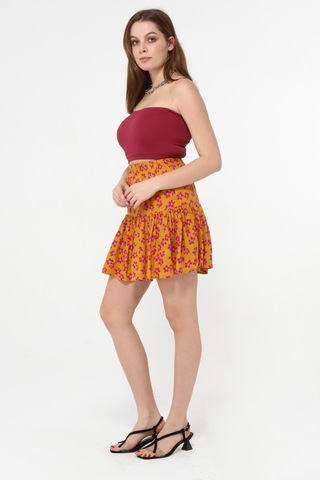 Beli Lastikli Çiçek Desenli Şort Etek Çok Renkli