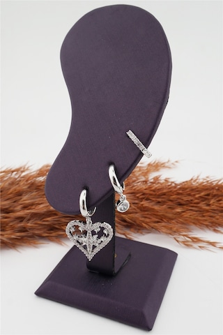 Kadın Kararmaz Kalp Detaylı Zirkon Küpe Set Gümüş-M