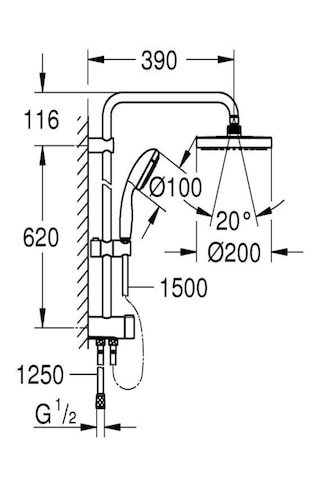 Grohe 27389002 New Tempesta Sistem 200 Duvar Bağlantılı Divertörlü Duş Seti Krom