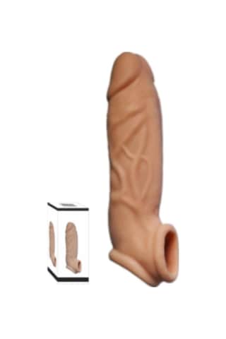 Erofoni Ucu 5 CM Dolgulu Süper Realistik 14 CM Uzatmalı Penis Kılıfı