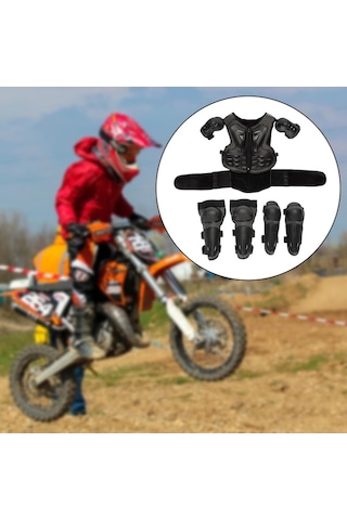 Pazly Çocuklar İçin Motosiklet Zırh Takımı - Diz, Dirsek, Göğüs, Sırt Koruyucular Siyah