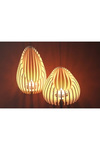 Damla 2'li Tealight Mumluk Ahşap Mumluk + Led Pilli Mum Ham Mdf