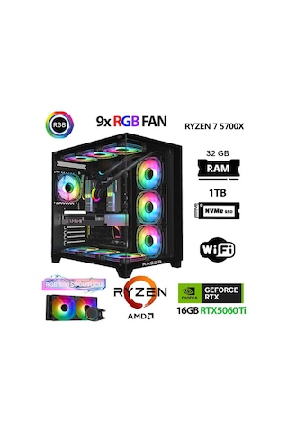 Xaser SOVAX40 R7-5700X 32 GB 1 TB M.2 NVMe SSD 16 GB RTX5060Ti Free Dos Masaüstü Oyuncu Bilgisayarı