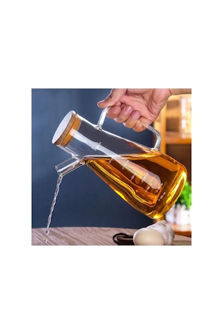Dekoratif Bambu Kapaklı Borosilikat Cam Yağdanlık Sirkelik Limonluk Sosluk 900 Ml Şeffaf