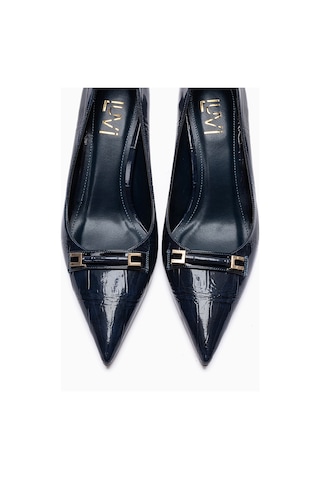Luvishoes Poesy Lacivert Baskı Tokalı Kadın Topuklu Ayakkabı