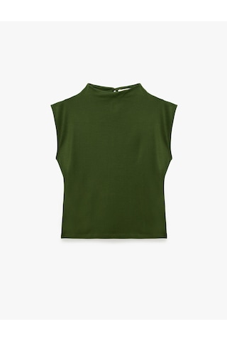 Koton Slim Fit Aksesuarlı Kemer Detaylı Dik Yaka Kolsuz Bluz Haki 7wak70009ek