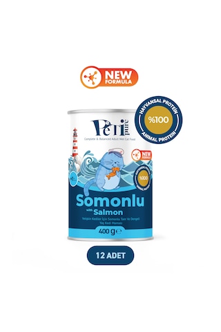 Somonlu Yaş Konserve Yetişkin Kedi Maması, Jöle İçinde Parça Etli, 400 Gr X 12 Adet