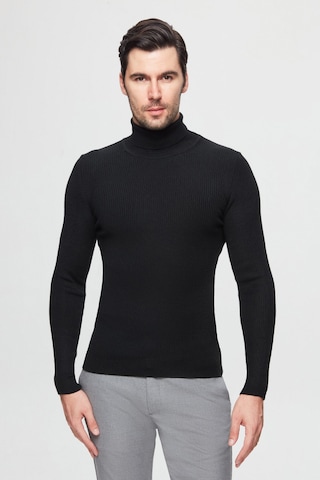 Twn Slim Fit Siyah Rib Örgü Kazak 5ec0606317641 001