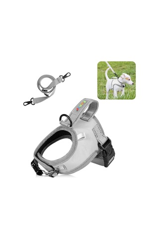 Funadd Traction Rope Reflective Breatheable Nylon Pet Vest Dog Harness, Size: S Grey
