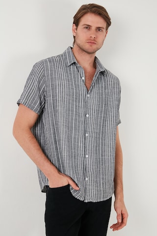 Buratti Çizgili Pamuklu Slim Fit Kısa Kollu Erkek Gömlek Cf23S116097 Siyah