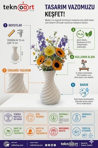 İskandinav Tarzı Spiral Plastik Vazo 18 Cm. Ten Rengi