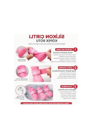 Akınalbella Su Geçirmez Pembe Renkli Köpek Botu, 4'lü Set, Koruyucu Antrasit
