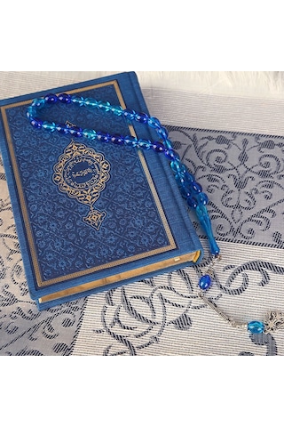 Ramazan  Paketi Çanta Boy Kur'an-ı Kerim, Tafta Seccade,33 Lü Erkek Tesbih 17 25 6 Cm 720 Gr -lacivert Çok Renkli