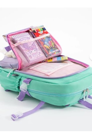 Trg Roxy Yeşil Lila Kore Kawaii Ayıcıklı Okul Çantası Seti Sırt Çantası+beslenme Çantası+kalemlik