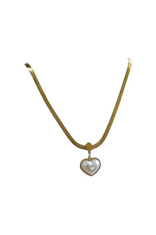 Çelik Bayan Kolye Bombe İnci Kalp Altın Renk Çelik