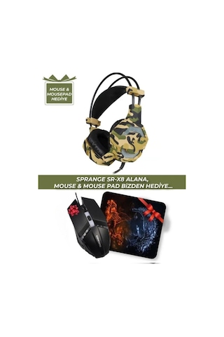 Sr-x8 108 Db/mw Mikrofonlu Oyuncu Pc Kulaklık Mouse & Mousepad li