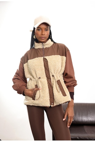 Kahverengi Parçalı Peluş Mont 36911 Kahverengi