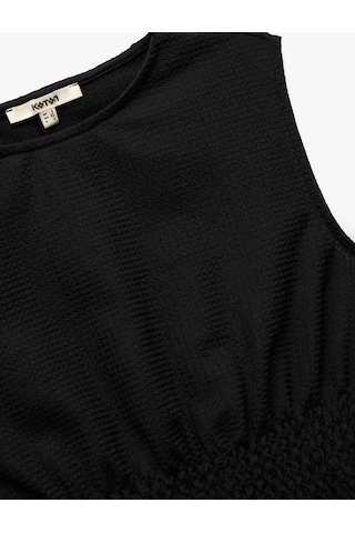 Koton Slim Fit Bürümcük Kumaş Gipeli Kayık Yaka Kolsuz Bluz Siyah 5sak10529ek Siyah
