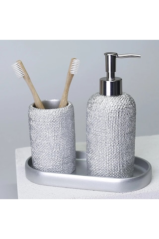By Selim Natural Gümüş 5 Parça Polyester Banyo Seti Gümüş