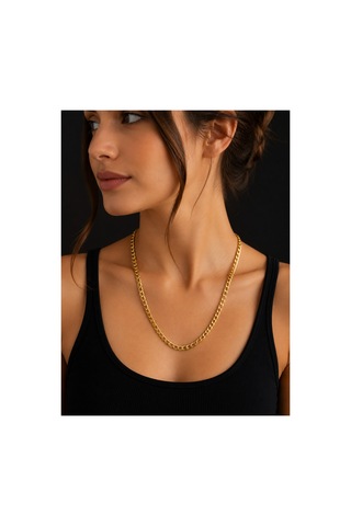 Çelik Renk Atmaz Zincir Kolye 55cm 7mm Altın - 908989976 Altın