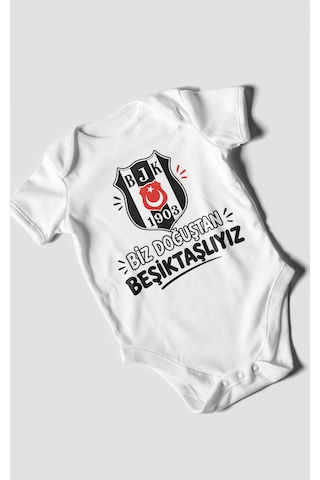 Morivokids Biz Doğuştan Beşiktaşlıyız Kısa Kollu Bebek Body %100 Pamuk Beyaz