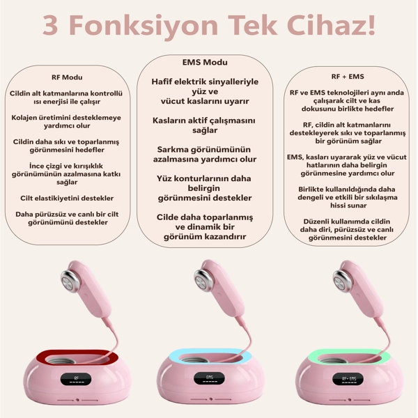 Robx A07 Yeni Nesil Rf Ems Cilt Sıkılaştırıcı Ve Kırışıklık Yüz Ve Vücut Aleti Pembe