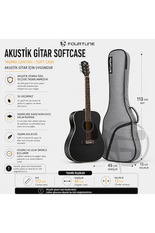 Fourtune Luca Gri Akustik Gitar Çantası Gigbag Kalın Soft Case