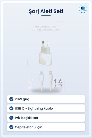 Şarj Aleti 20w Başlık Ve Kablo Seti Usb C Lightning Bağlantılı Ce