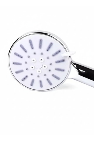 Krom Işıltılı/beyaz Başlıklı, Zambak Rengi Detayları İle 3 Fonksiyonlu Kaliteli Ve Dayanıklı El Duşu Krom