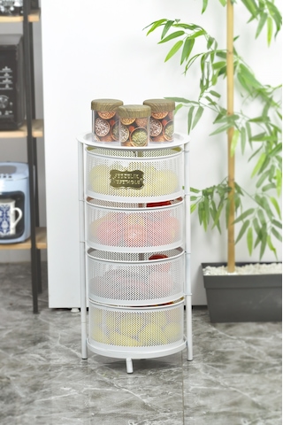 4 Katlı Metal Açılır Kapanır Paslanmaz Sebzelik Beyaz