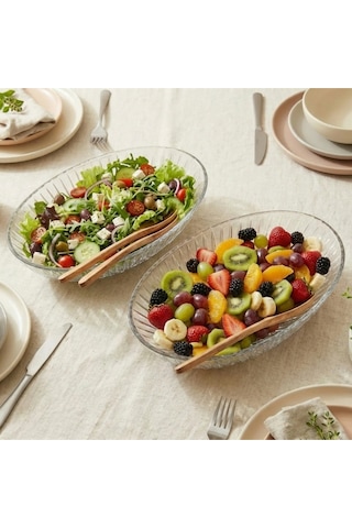 Selen Concept Riva Model El Yapımı Cam Salata Kasesi ve Meyvelik 2'li Set
